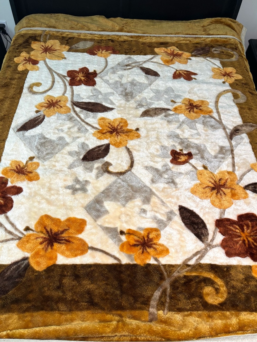 Vintage Floral Hawaiian Korean Mink Acrylic Plush Blanket Reversible 68x86” Full